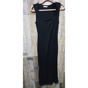 Wasabi + Mint Black Bodycon Slit Sleeveless Midi Dress